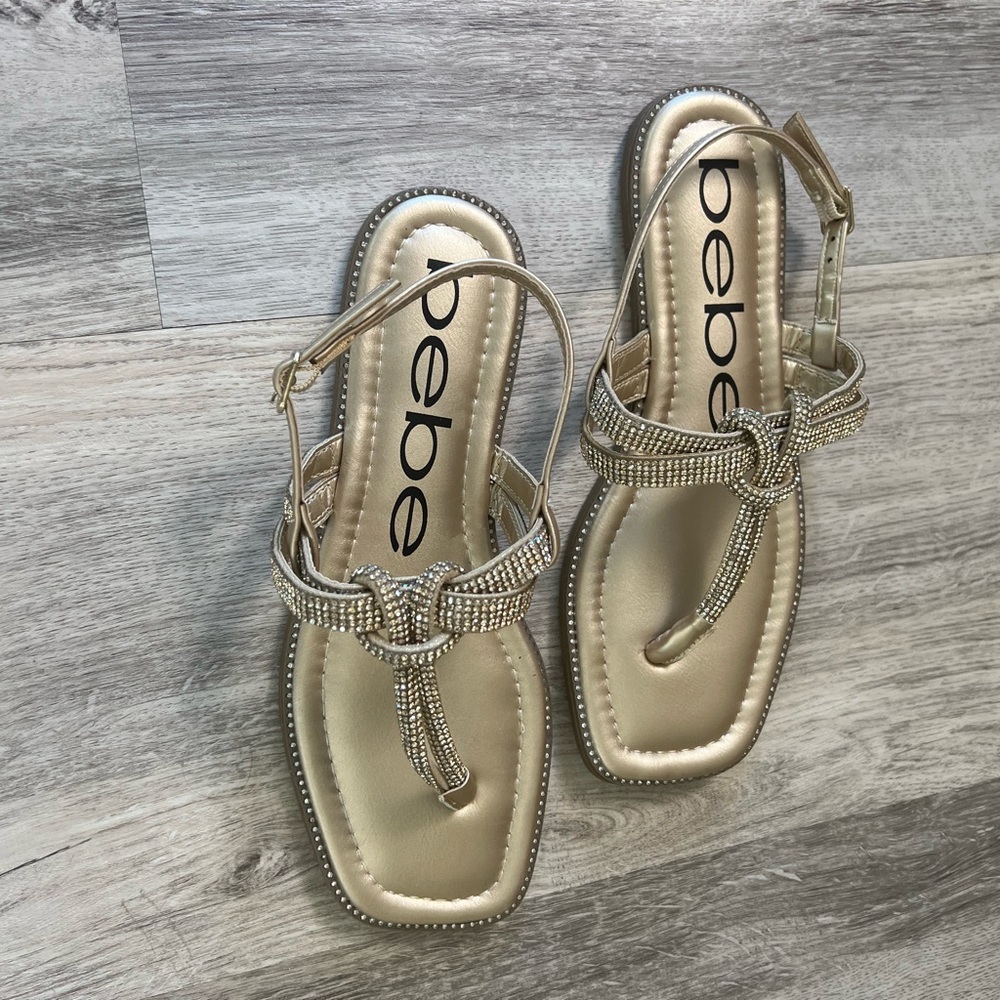 BeBe Rhinestone Sandals New Adjustable Straps Color Gold Size 8 comfortable